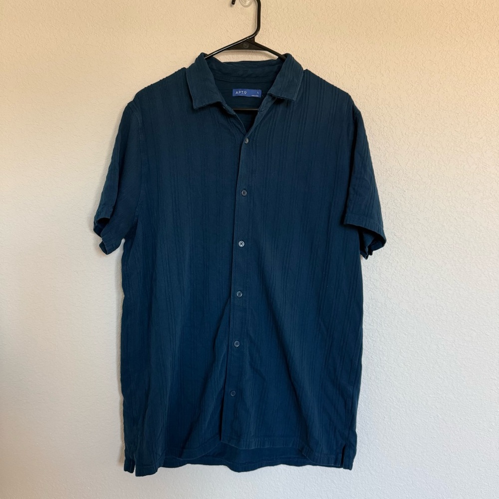 Apt. 9 Men's Short-sleeve Button Down Shirt Textured Vertical Stripe Navy Blue